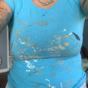 Boy blue tee with paint splatters